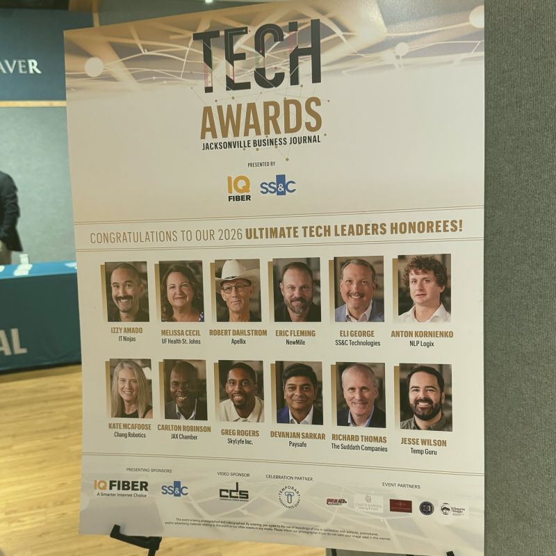 2026 Ultimate Tech Leaders honorees poster from the Jacksonville Business Journal Tech Awards
